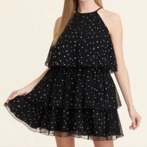 Nwt Kate Spade Black And White Tiered Polka Dot Mini Dress